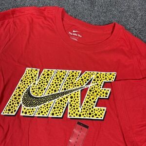 Nike Sportswear Men's Size L Swoosh Dots Tee Red Yellow Black Polka Dot Graphic